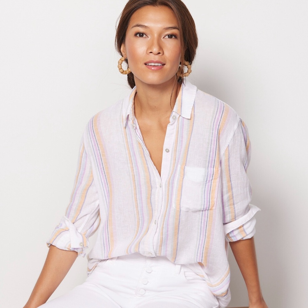 Rails Charli Stripe Linen Button Down Shirt Size M